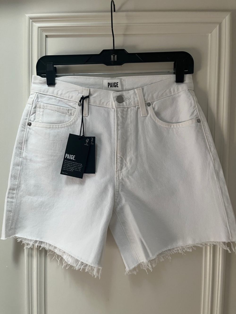 Paige Archie Long denim shorts in Laundered white